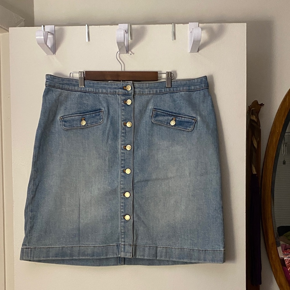 Talbots Blue Denim Mini Skirt with Button Front